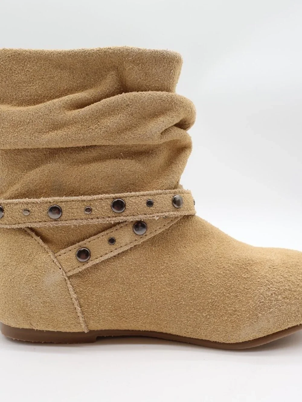 L'Amour Slouchy Buckle Boots Toddler Size 1 Tan Leather Studded Ankle